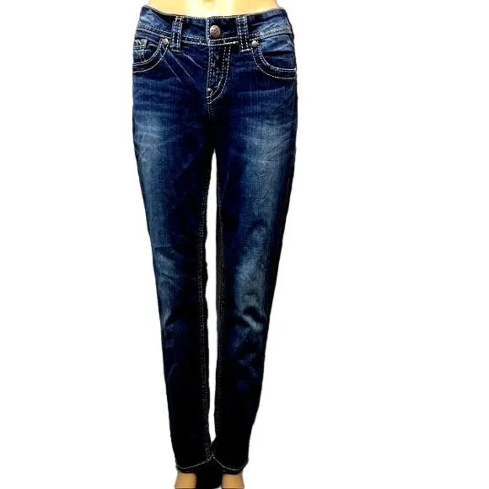 Silver Jeans Suki Mid Pencil Skinny Jeans 28/31 Med Dark Wash - Picture 12 of 12